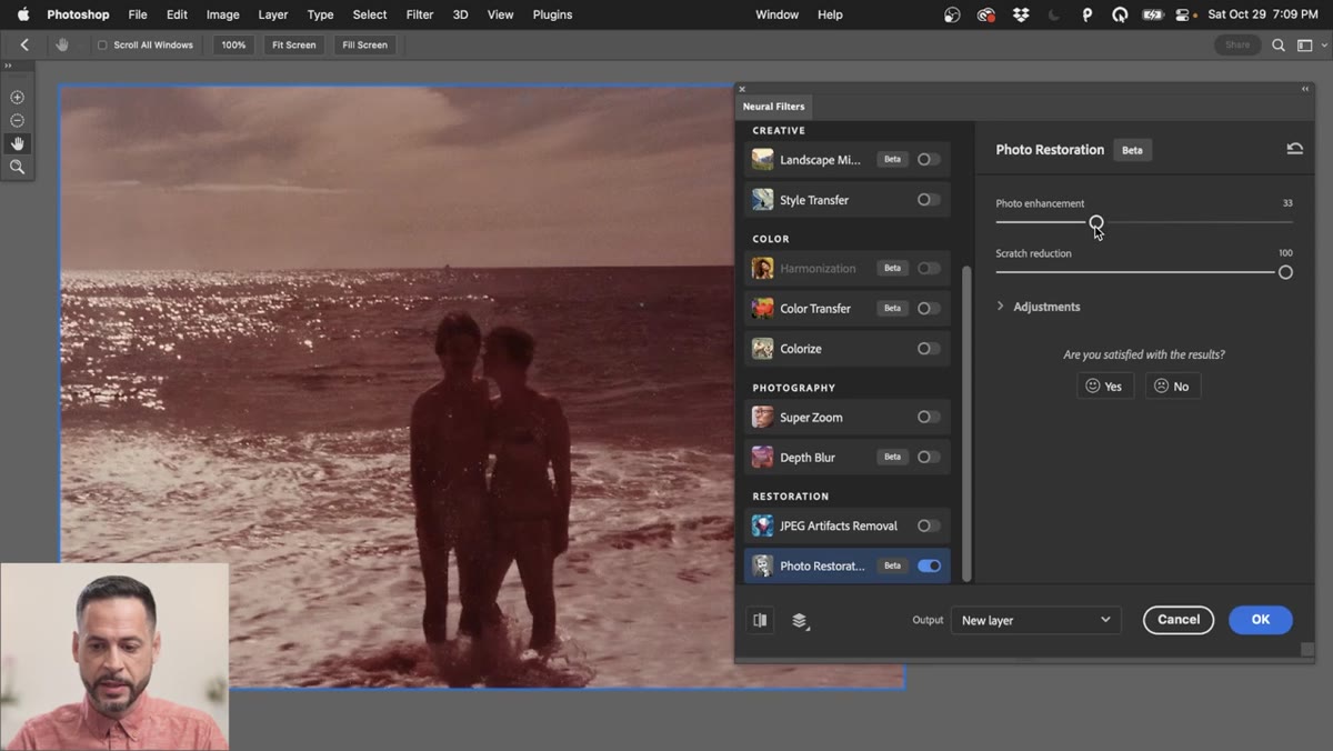 Photo Enhancement slider being raised in Neural Filters panel