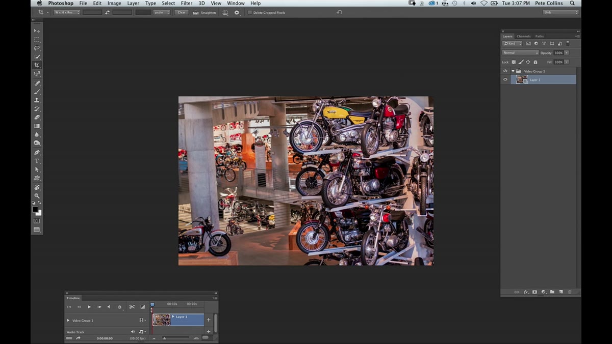 Crop tool applied to a video clip in Photoshop