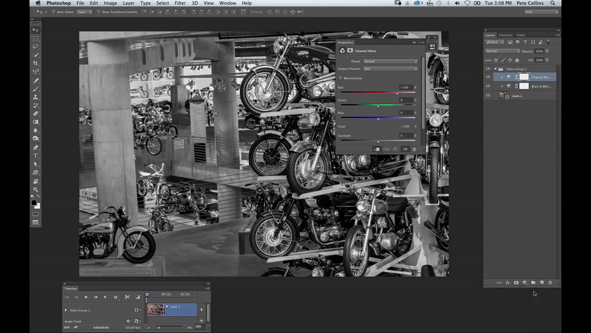 Photo Filter adjustment layer added above Black and White layer
