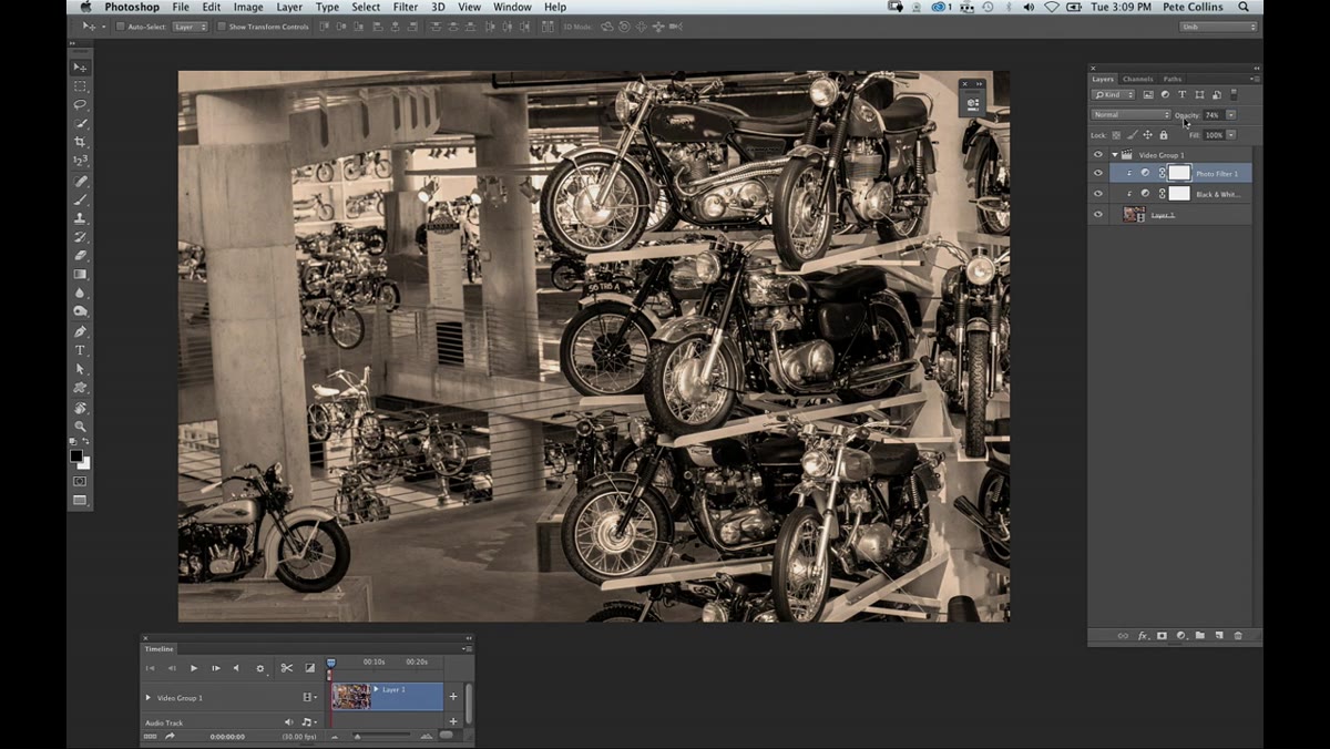 Opacity slider adjusted on adjustment layer over video clip