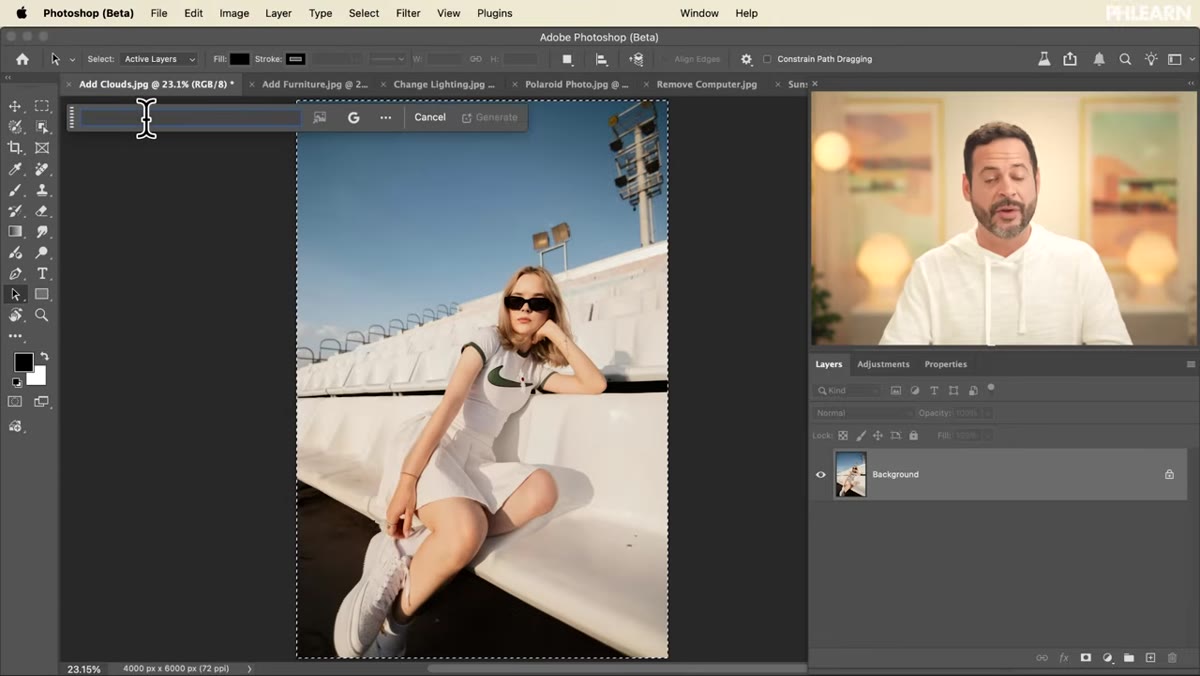 Contextual taskbar showing Generative Fill button below selected image
