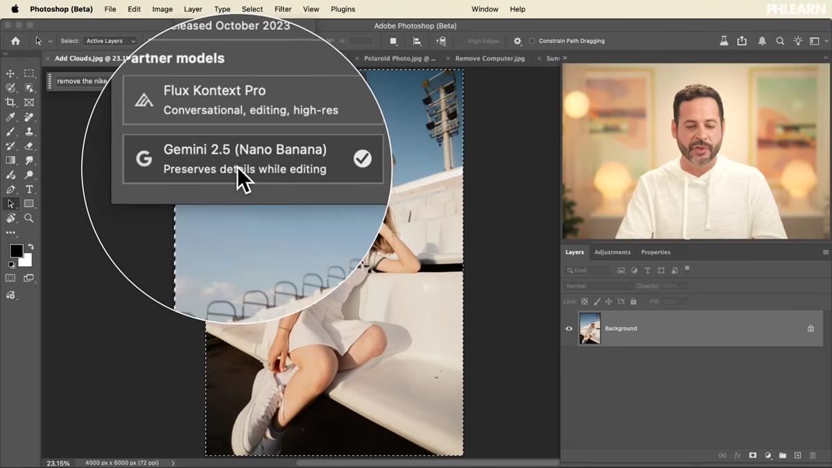 Properties panel showing multiple generated variation thumbnails
