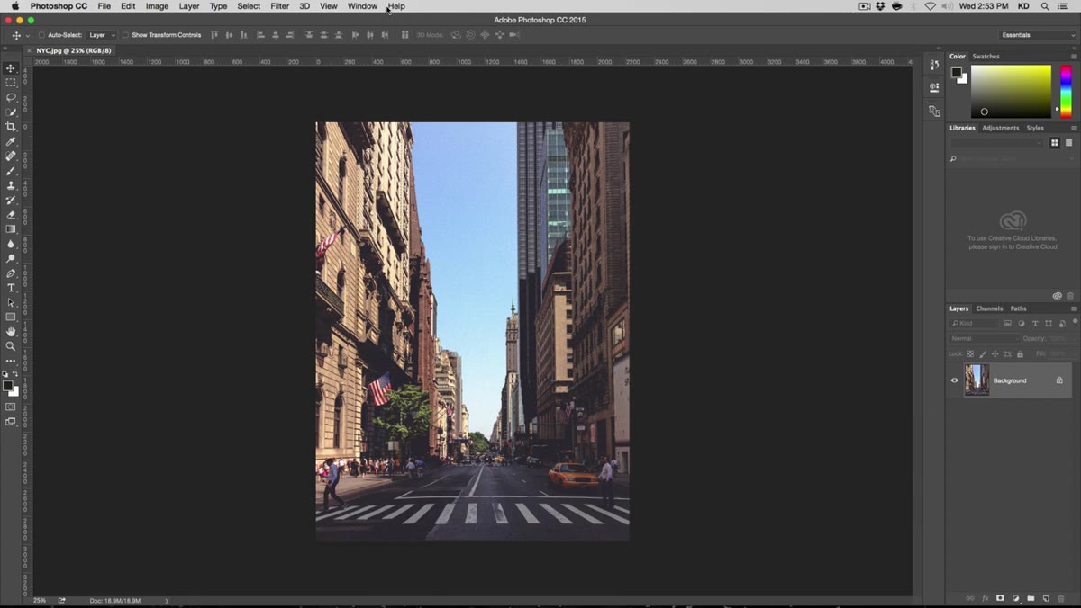 Photoshop window showing the Application Frame setting under the Window menu