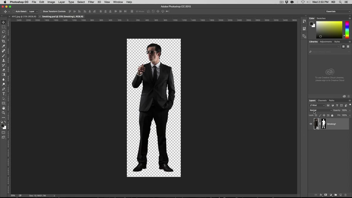 Layers panel showing the portrait layer with a mask thumbnail attached