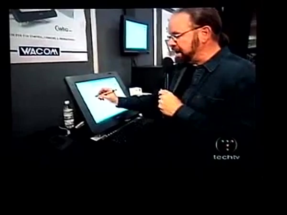 Bert Monroy drawing on the Wacom Cintiq tablet monitor