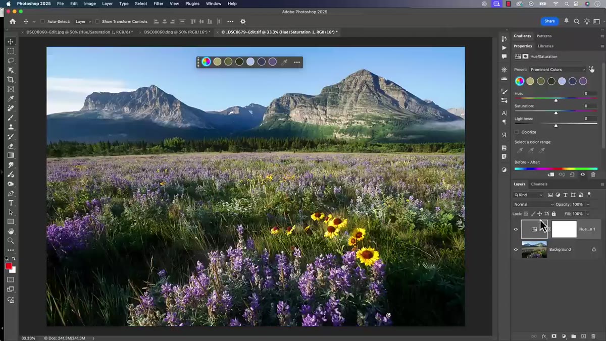 Hue Saturation adjustment layer added to Layers panel