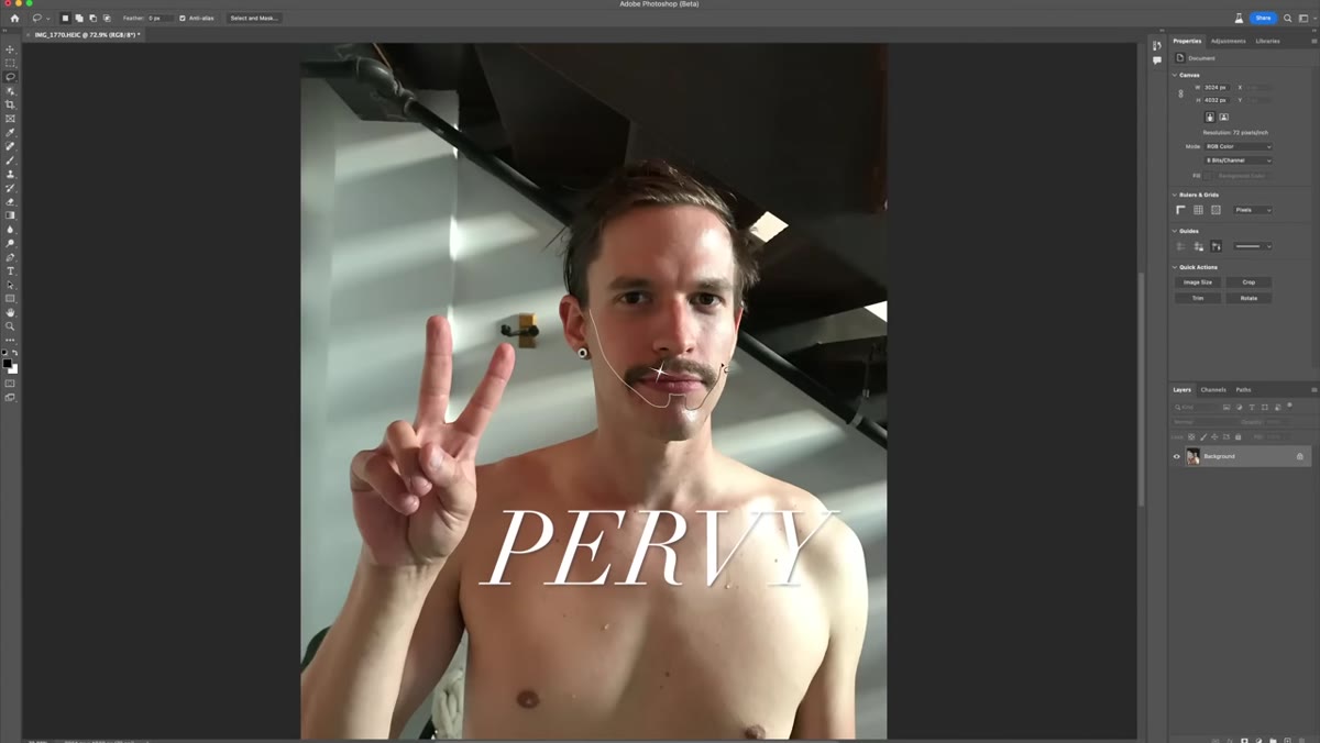 Selection active around a facial feature in portrait photo