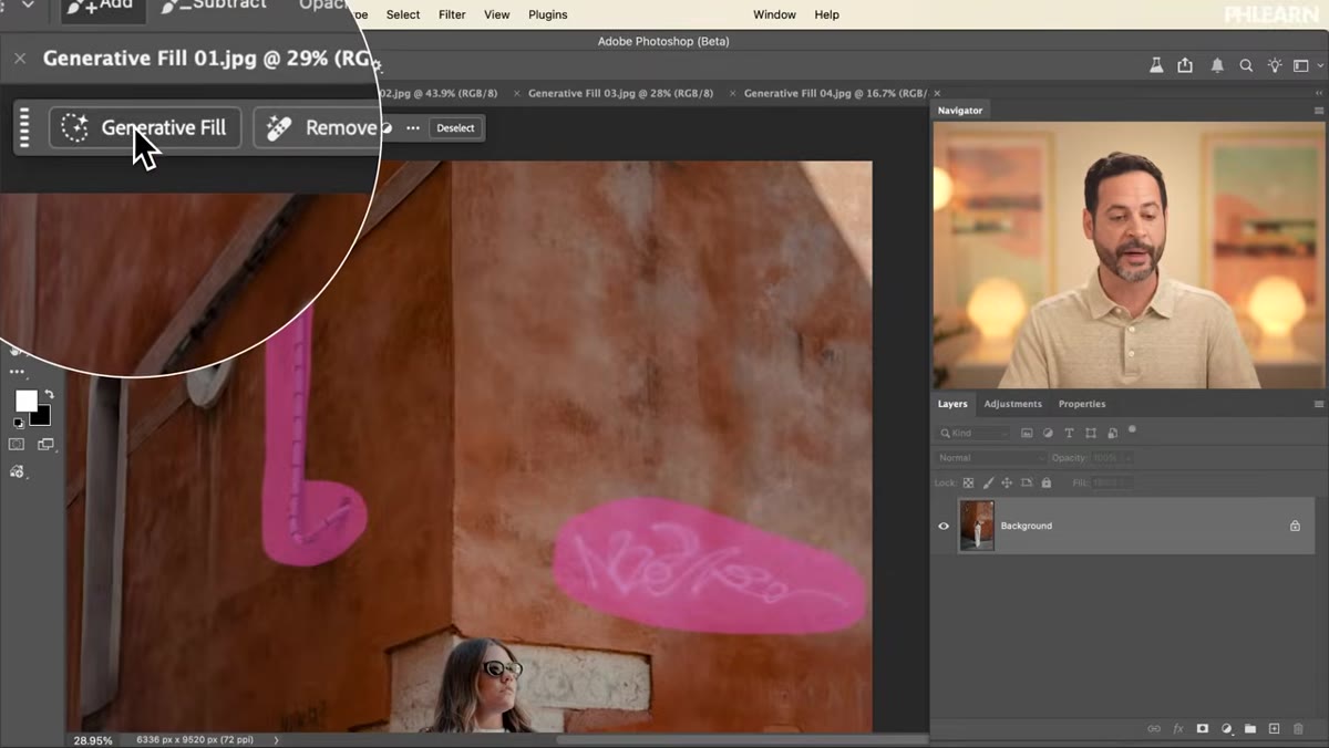 Contextual Taskbar visible with Generative Fill button highlighted