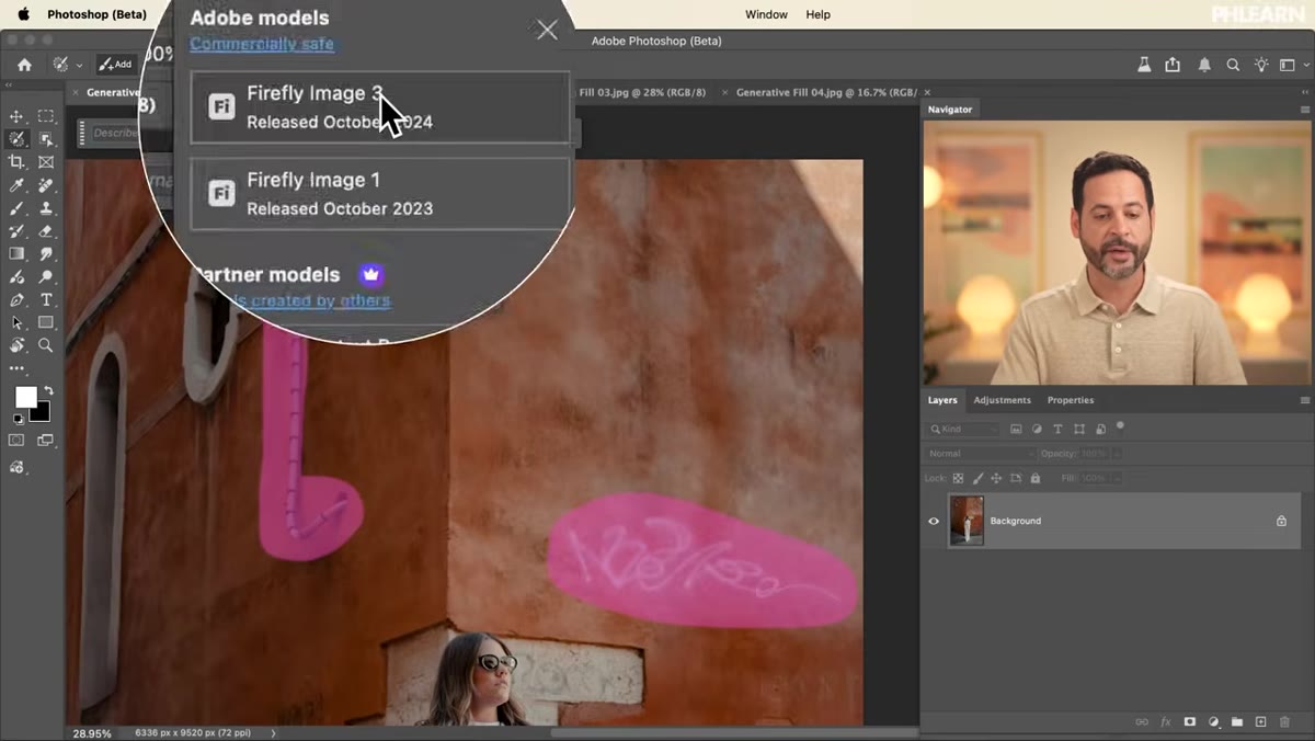 Model selector dropdown showing Firefly Image 3 option