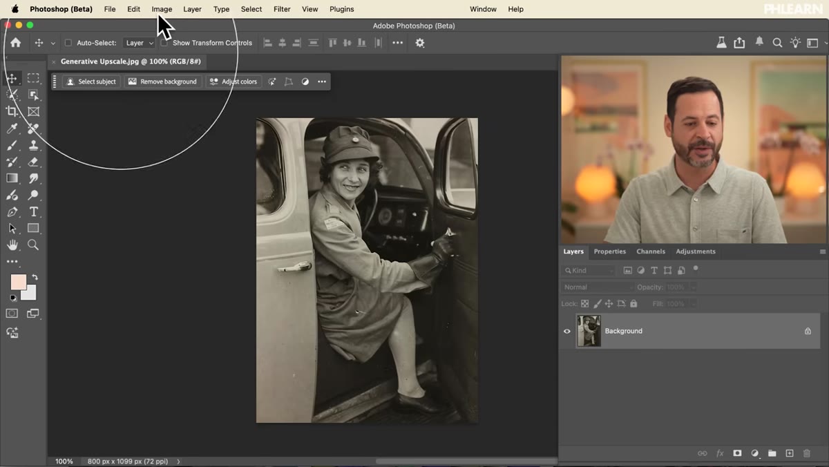 Image size dialog showing 800 by 1099 pixels