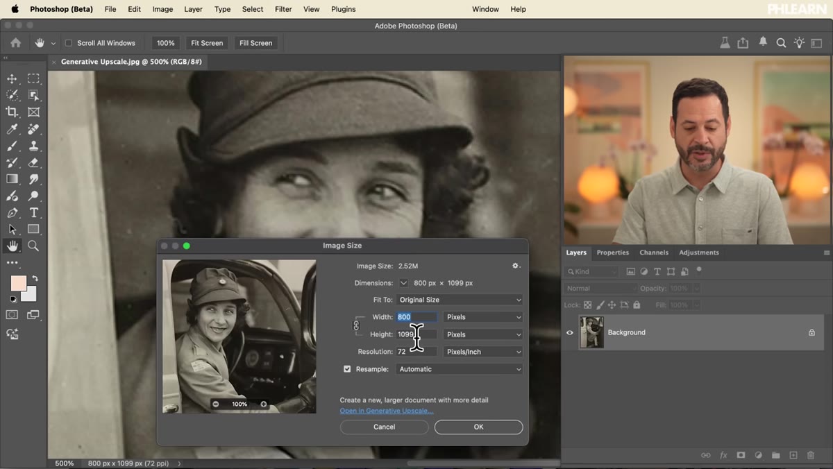 Image size dialog with width set to 700 pixels
