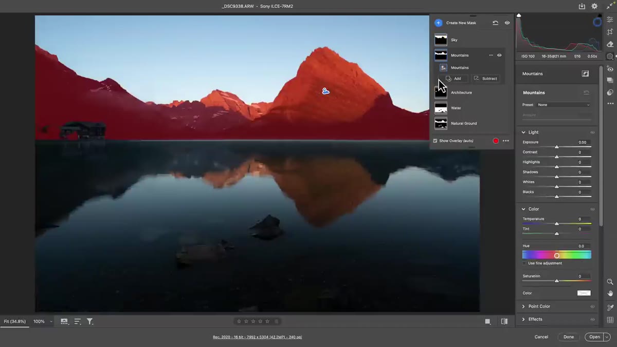 Color overlay mode showing individual landscape segment masks