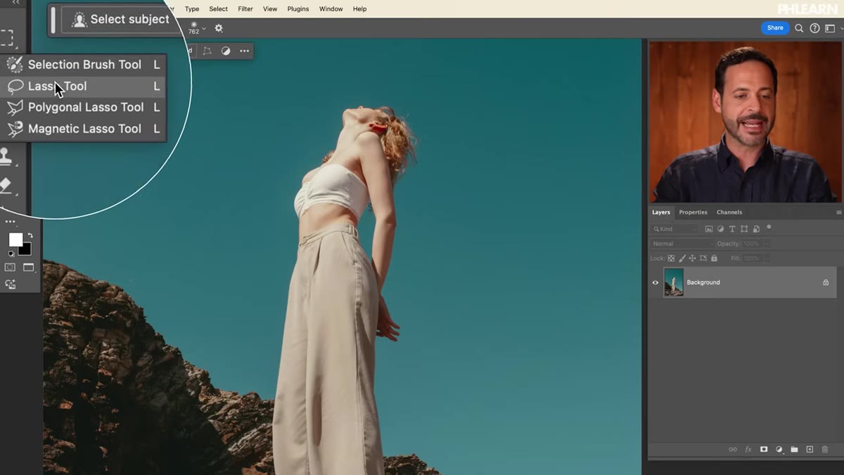 Selection Brush Tool nested inside the Lasso tools group