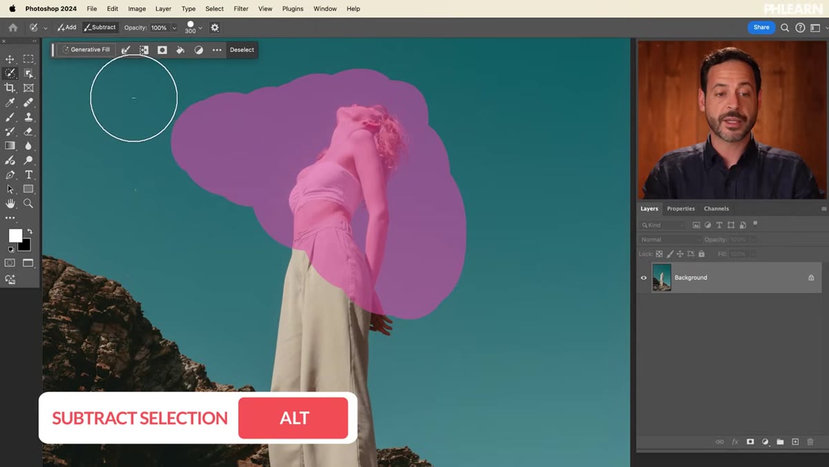 Alt/Option key held down, switching tool mode from Add to Subtract