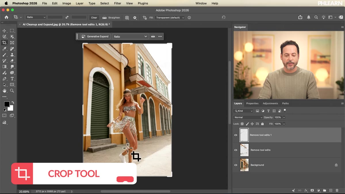 Crop tool extended below the image canvas boundary