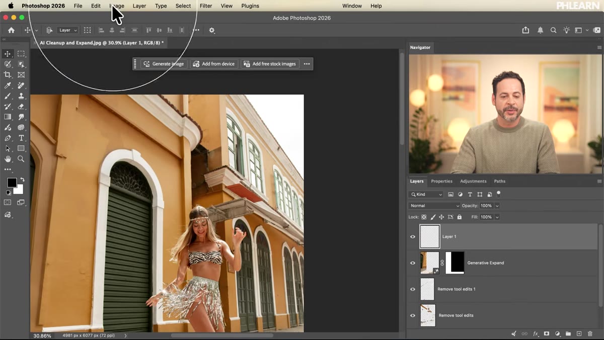 Image menu open with Apply Image option highlighted