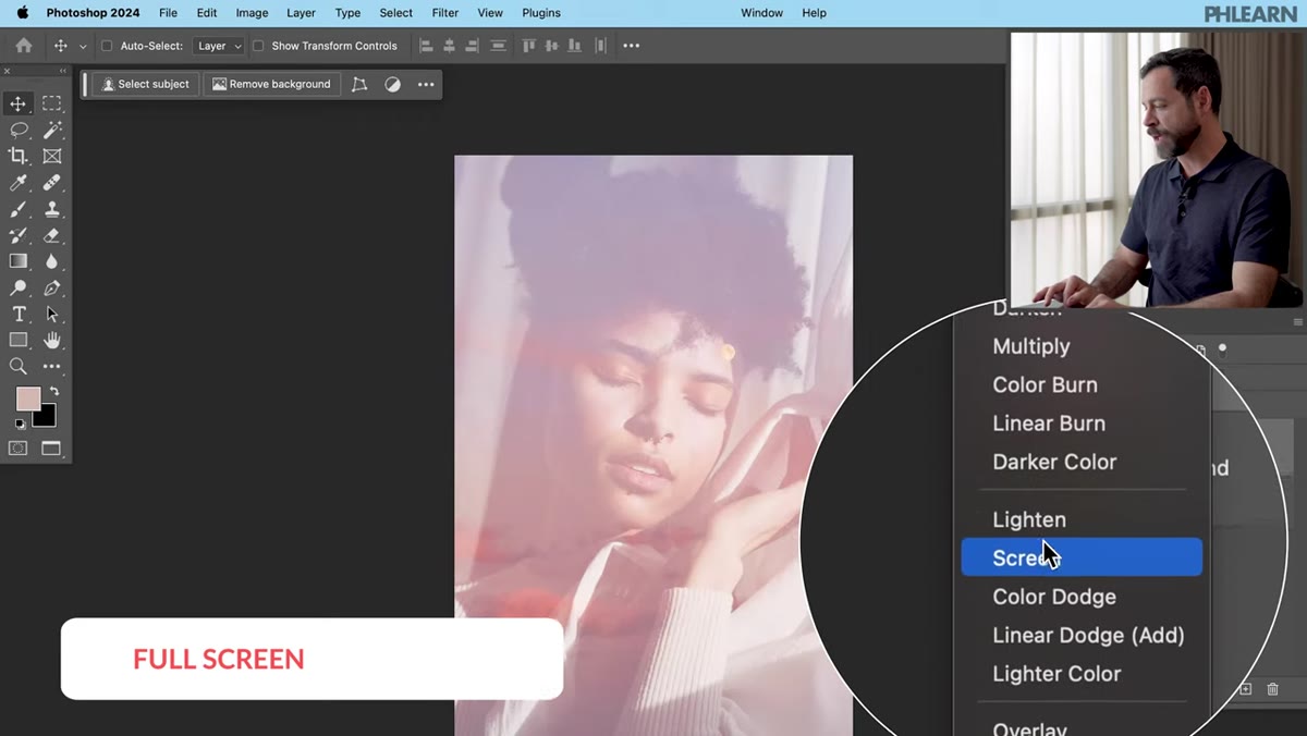 Layer blend mode dropdown changed from Normal to Screen
