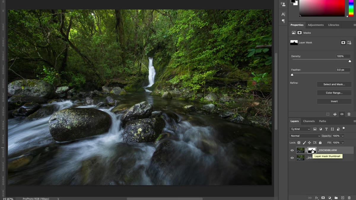 Alt/Option-click showing the black and white layer mask in full view