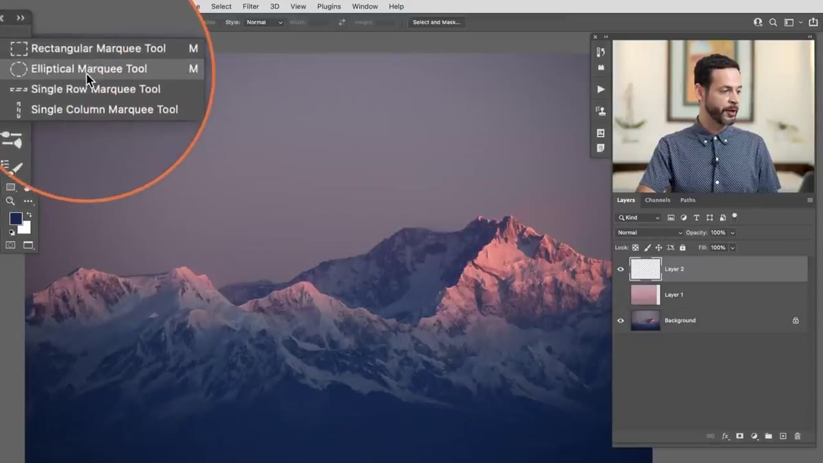 Elliptical marquee tool shown in toolbar flyout