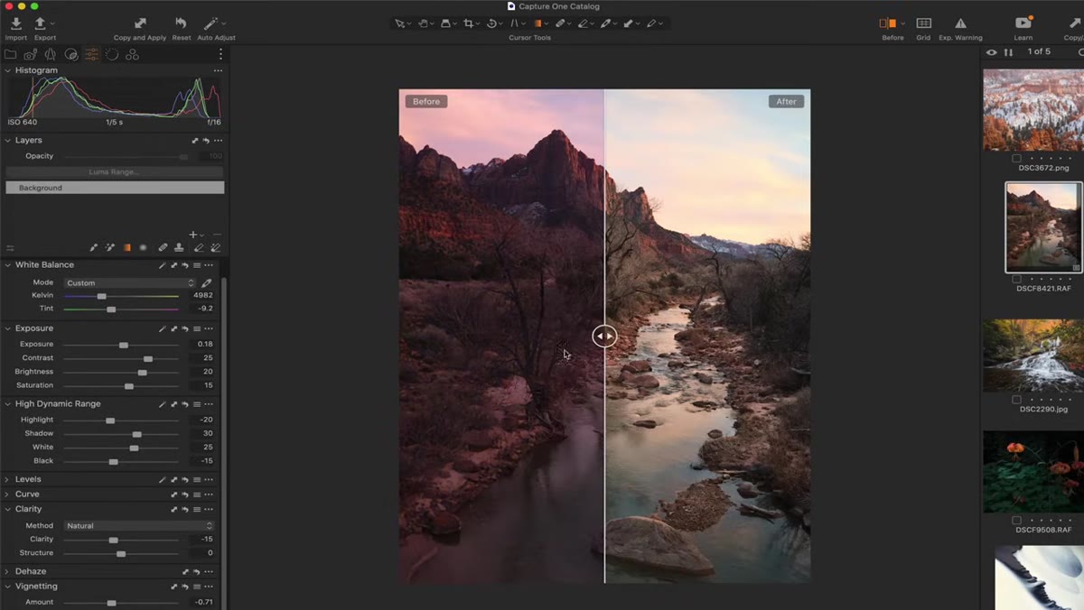Raw file open in Capture One with visible magenta color cast