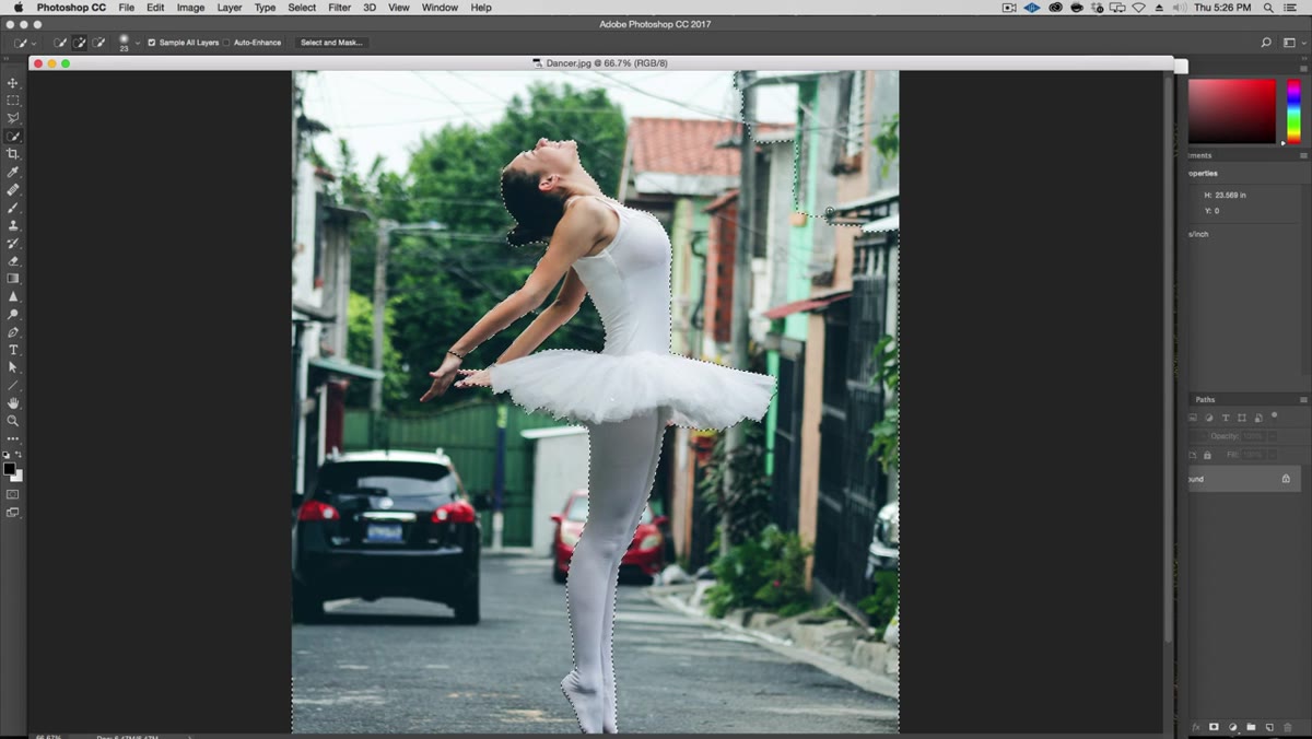 Polygonal Lasso adding to selection around car and background edges