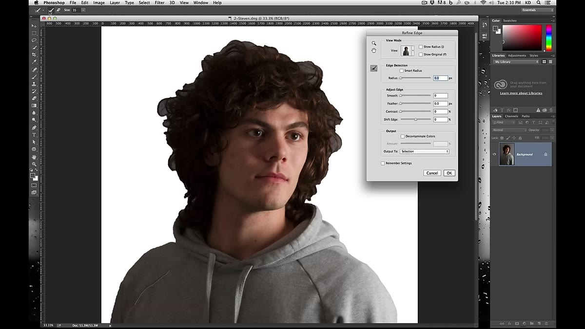 Large Refine Edge brush being painted over hair area