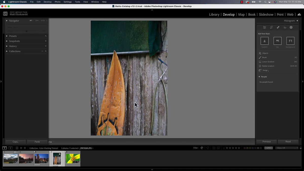 Masking panel open with Color Range option visible
