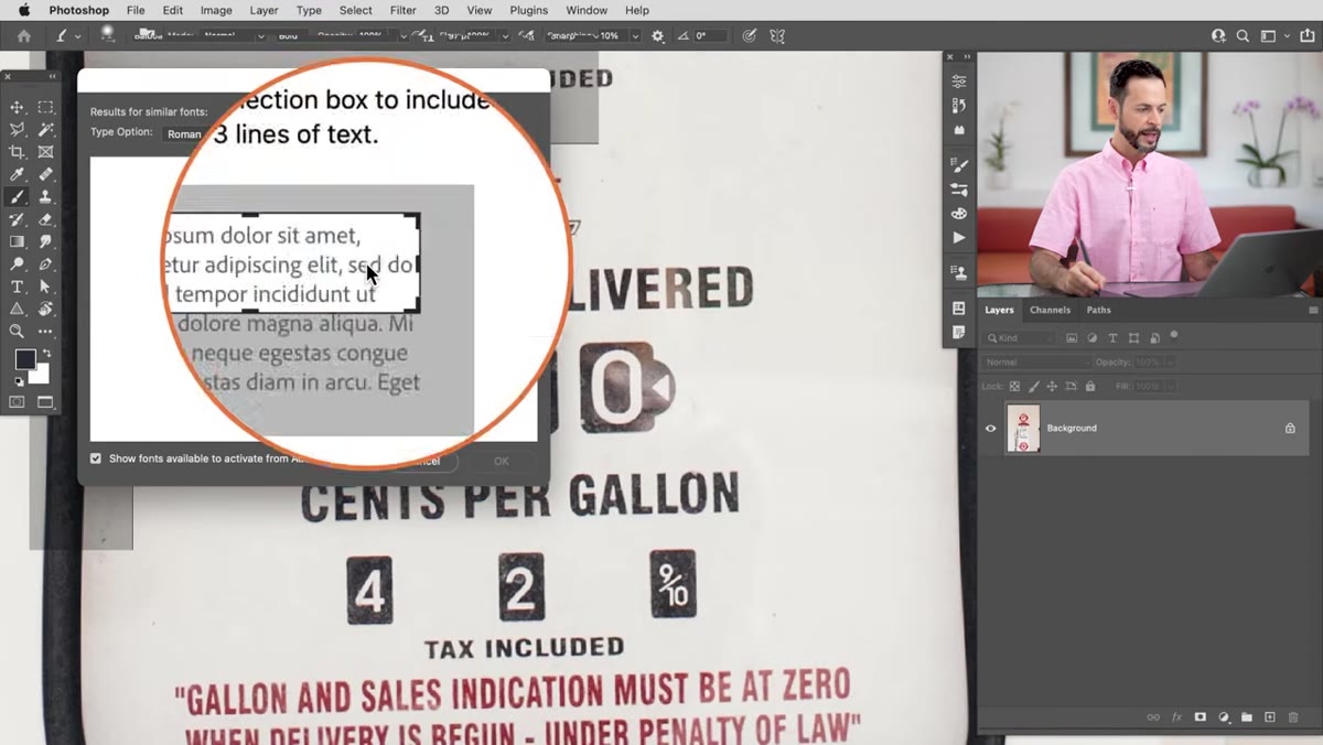 Type menu open with Match Font option visible