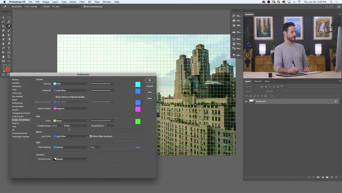 Custom color picker open for grid color in Preferences
