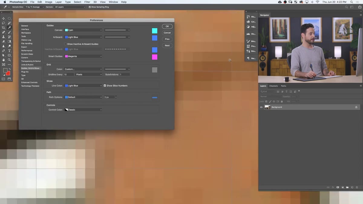 Zoomed-in view showing individual pixel squares within grid