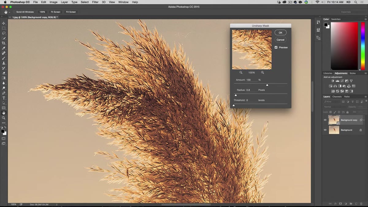 Radius slider being adjusted showing edge halo effect