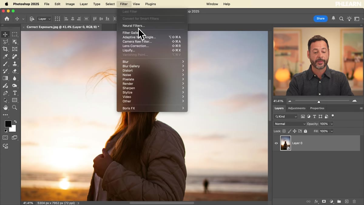 Camera Raw Filter option in the Filter dropdown menu