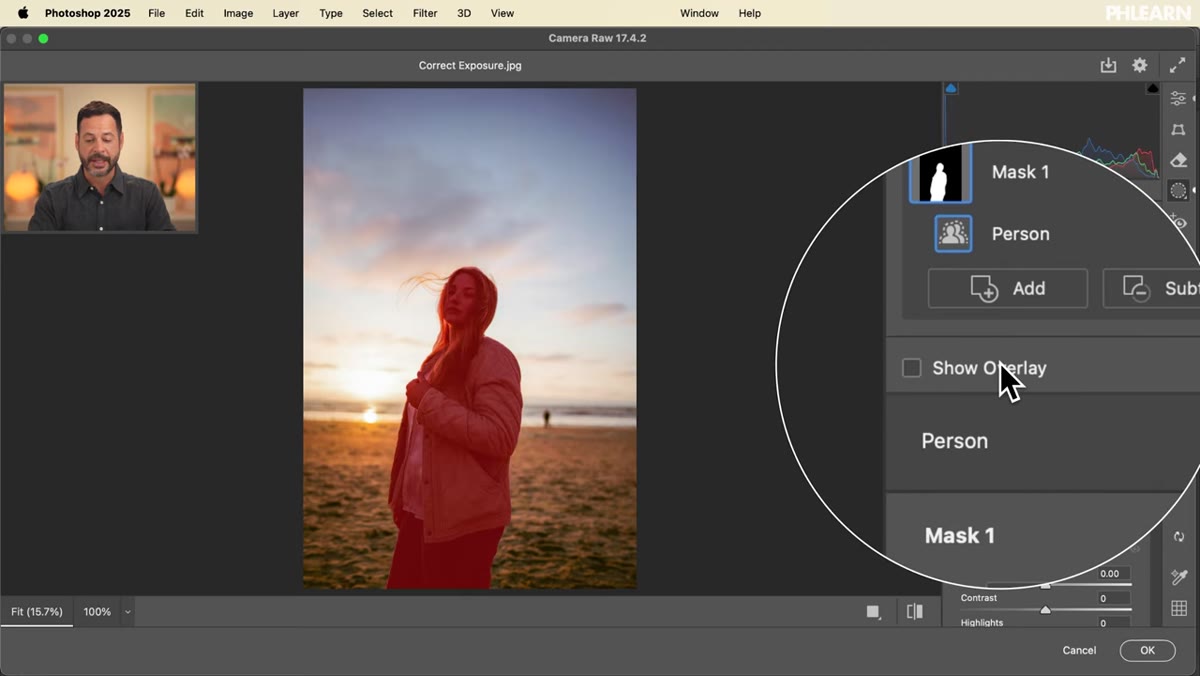 Show Overlay toggle on and off to preview the active mask