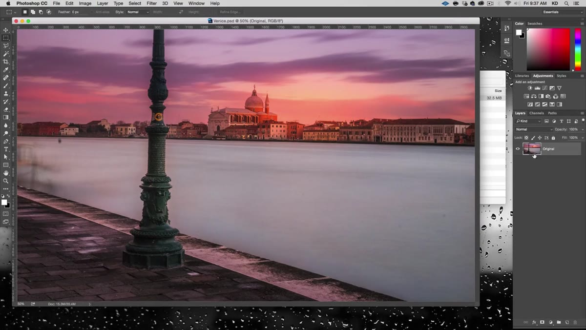 Duplicating the background layer and renaming it &ldquo;retouched&rdquo;