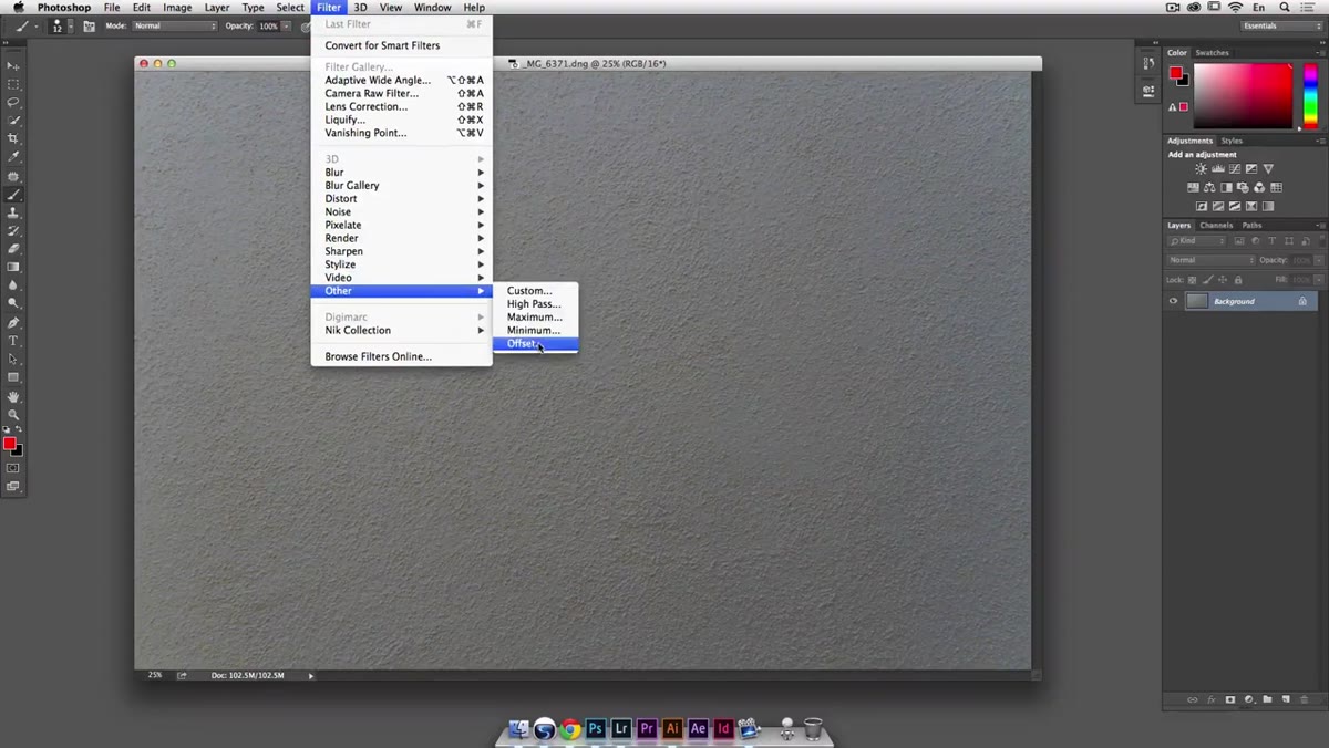 Offset filter showing mismatched corners of the wall texture