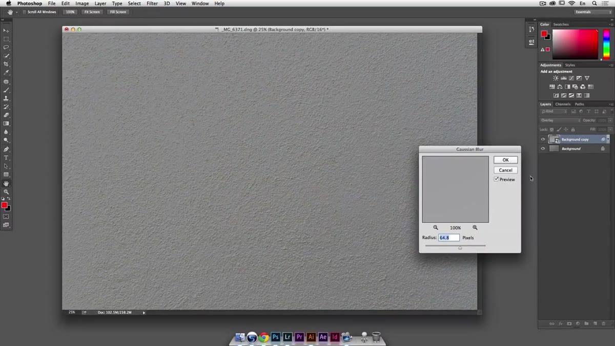Flattened texture tile after applying Smart Filter blur