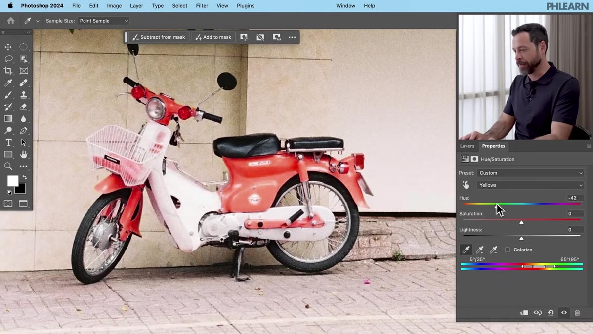 Hue slider being dragged, moped color changing in real time