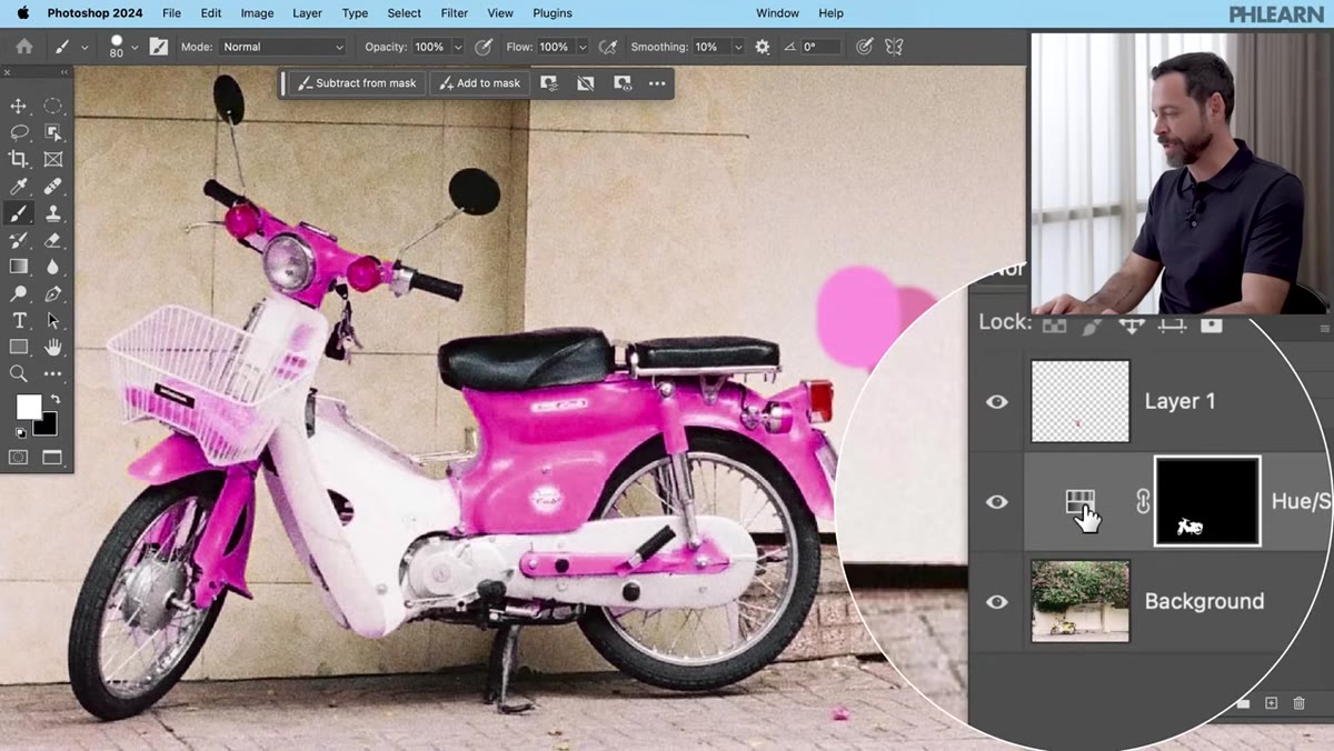 Hue and Saturation sliders being adjusted with color swatches visible