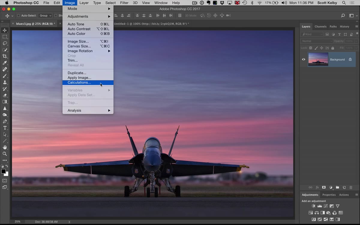 Image menu open with Calculations option highlighted
