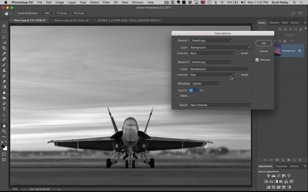 Opacity slider being adjusted in Calculations dialog