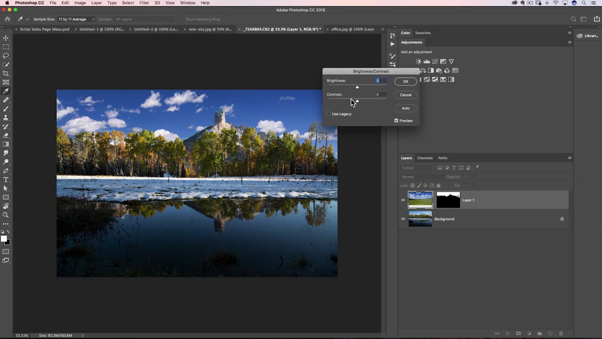 Brightness/Contrast adjustment being applied to the sky layer