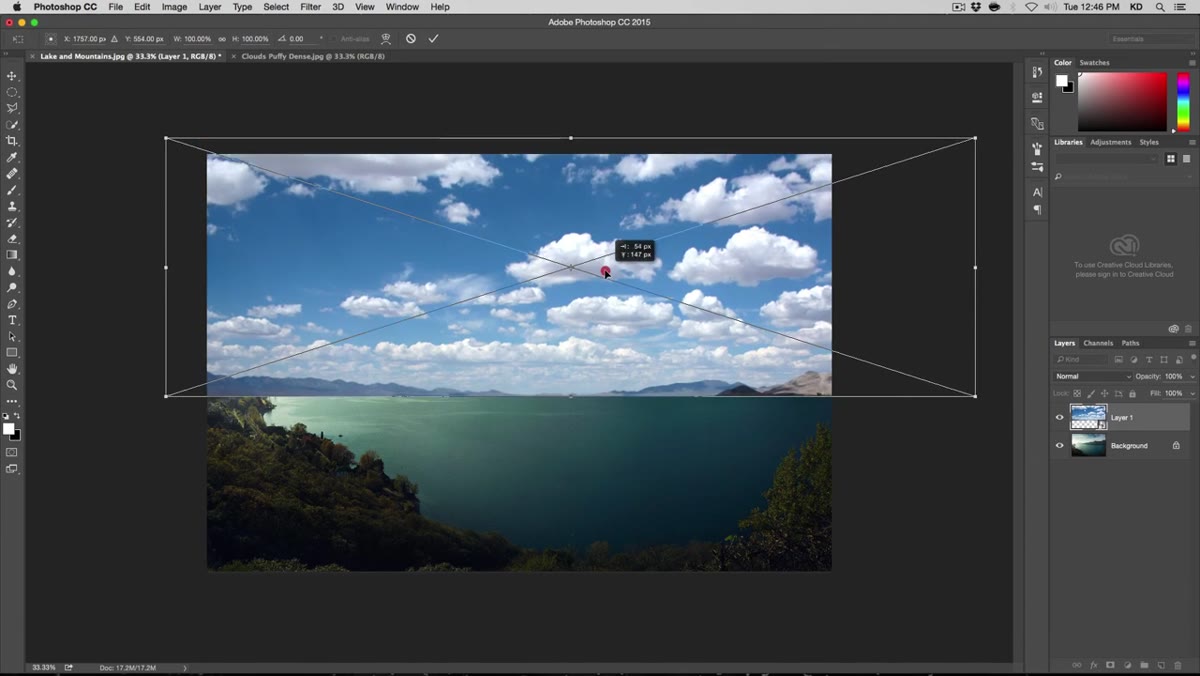 Transforming sky layer with Command+T over landscape