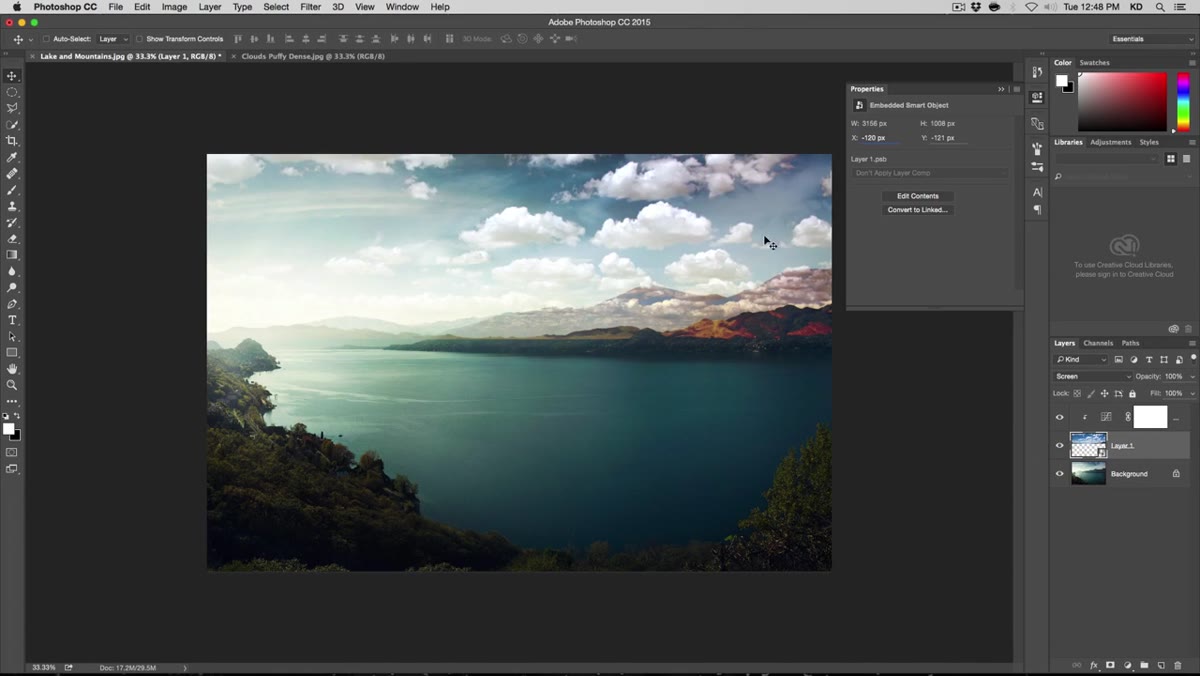 Blend mode dropdown set to Screen on sky layer
