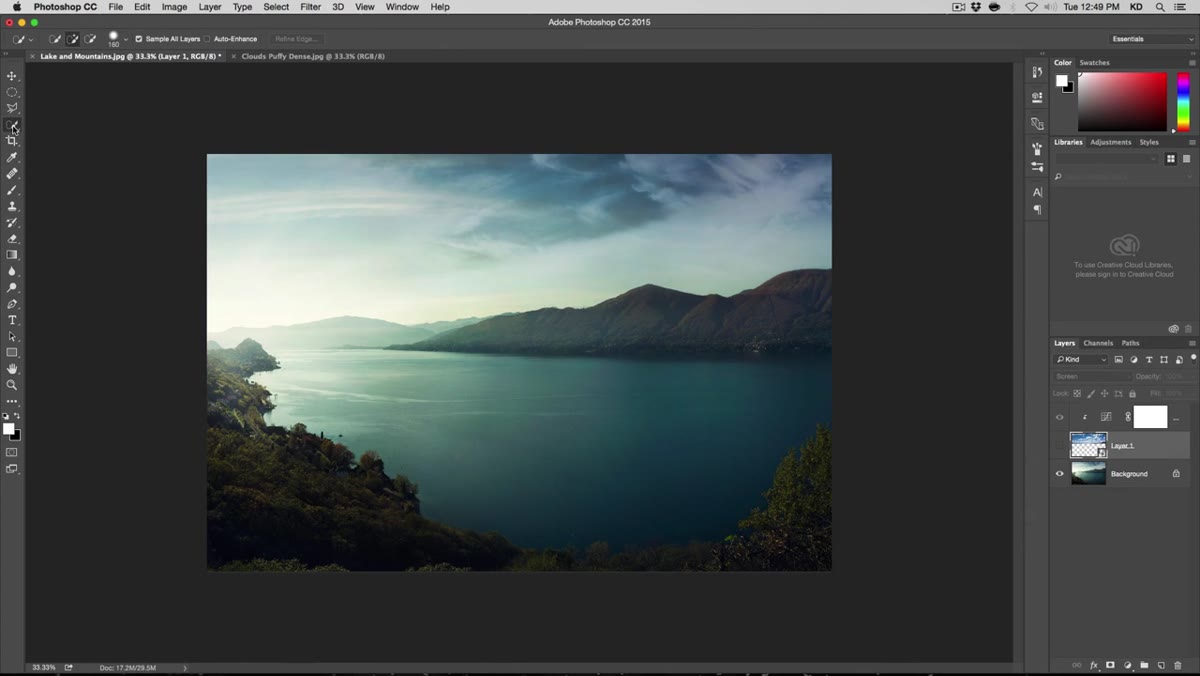 Quick Selection tool painting over sky area in base photo