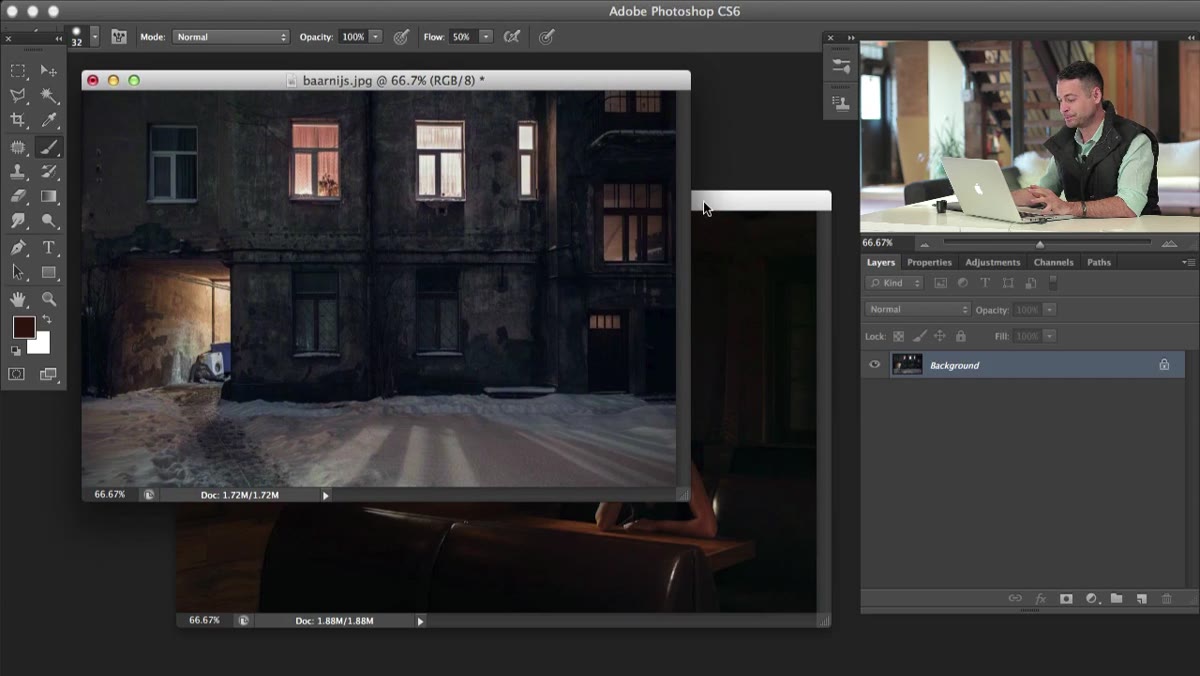 Original photo with broken venetian blinds visible in window