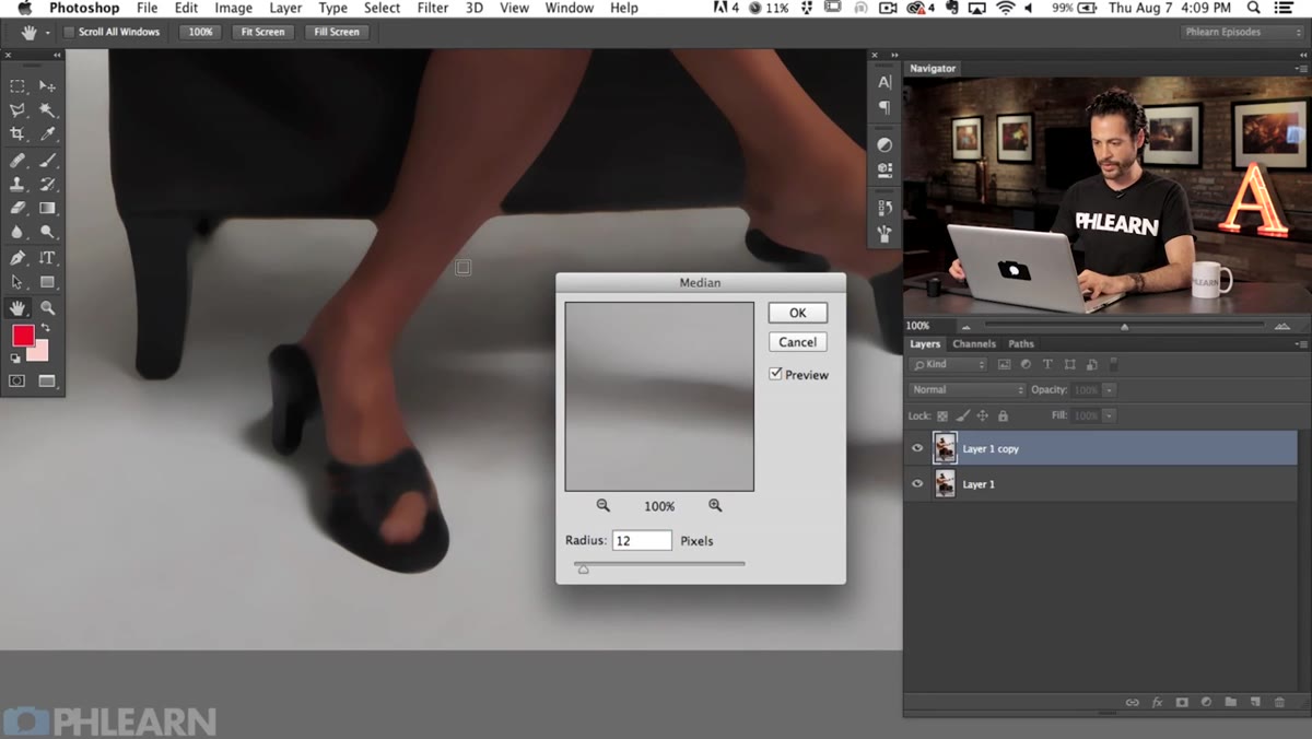 Filtered layer showing clean background with subject edges preserved