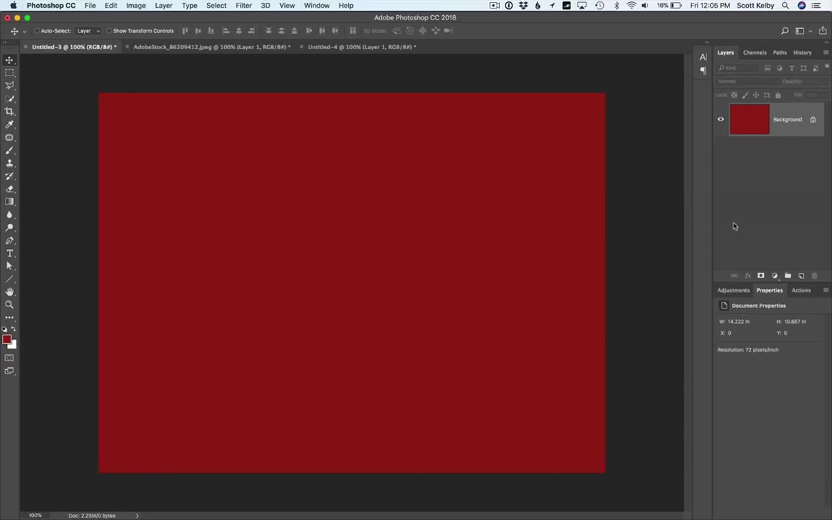 Red background layer freshly filled in Photoshop
