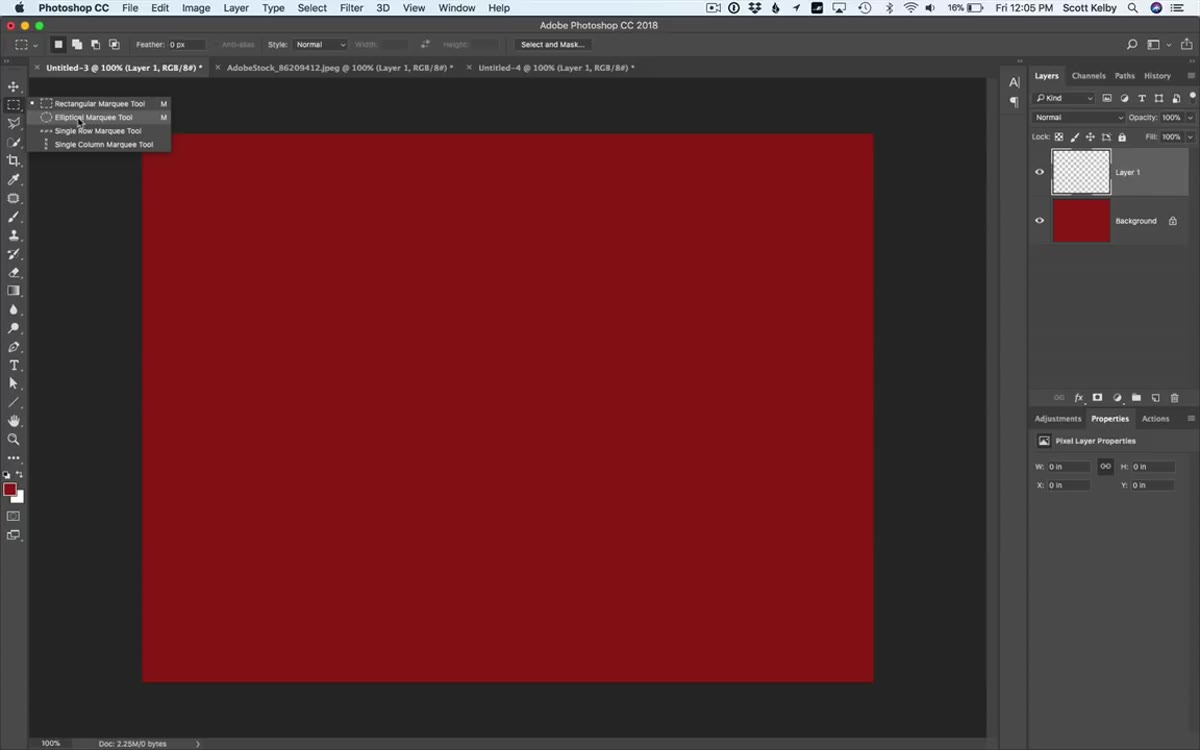 Thin elliptical marquee selection on a blank layer