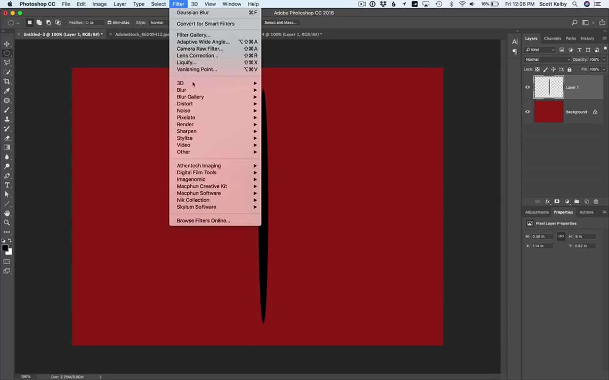 Gaussian Blur dialog box with 5 pixel radius setting