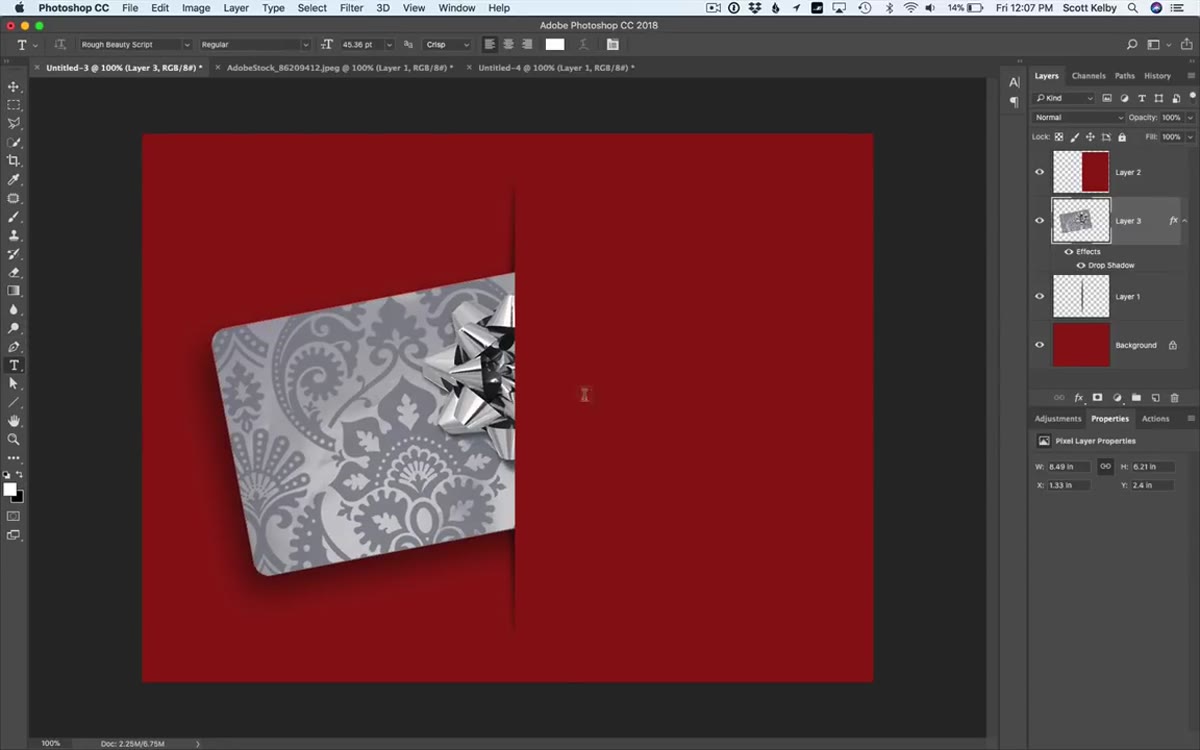 Holiday type layer added above the red background layer